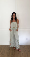 Dakota Floral Embroidered Pants - Sage