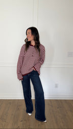 Henley Striped Sweater - Burgundy