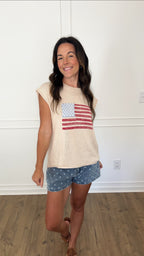 Distressed Flag Sweater - Cream