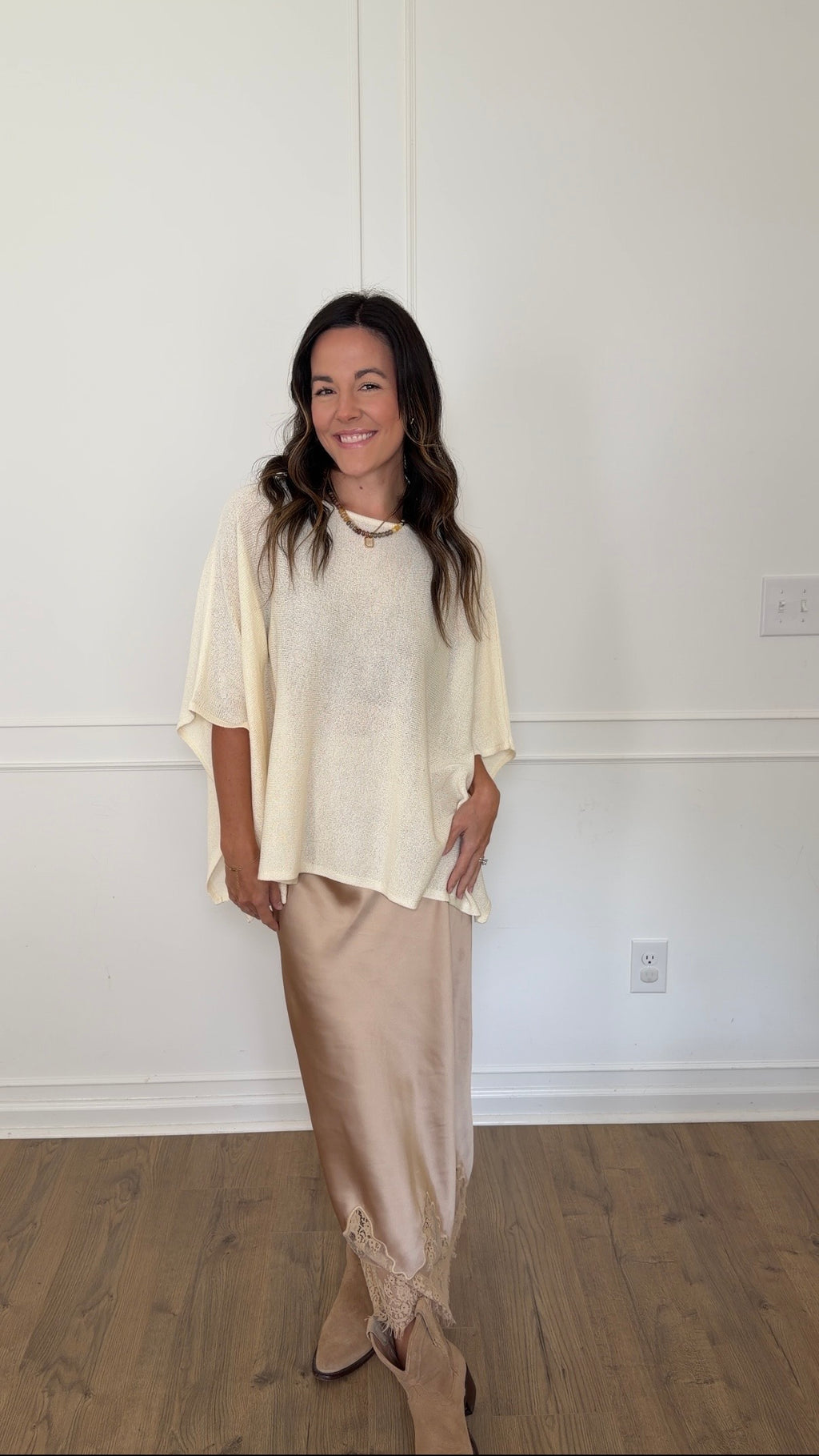 Lily Satin Lace Skirt - Champagne