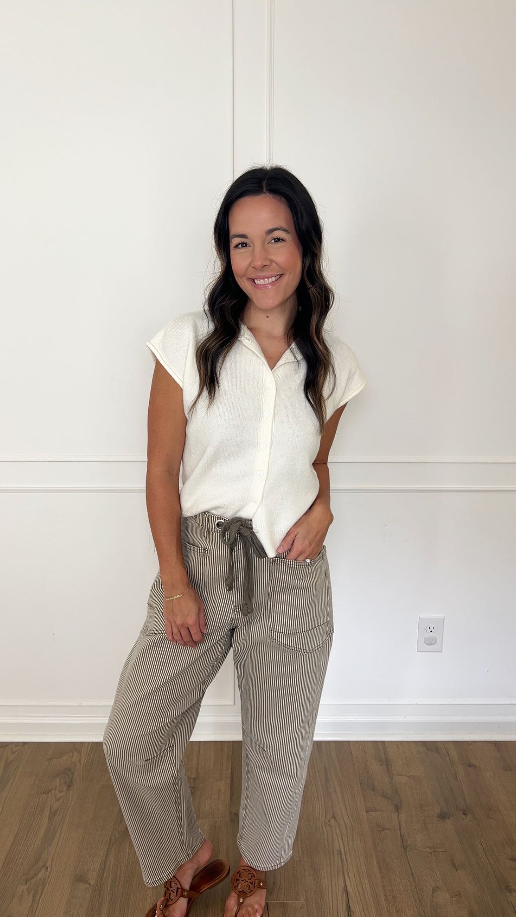 Quinn Striped Barrel Pants - Olive