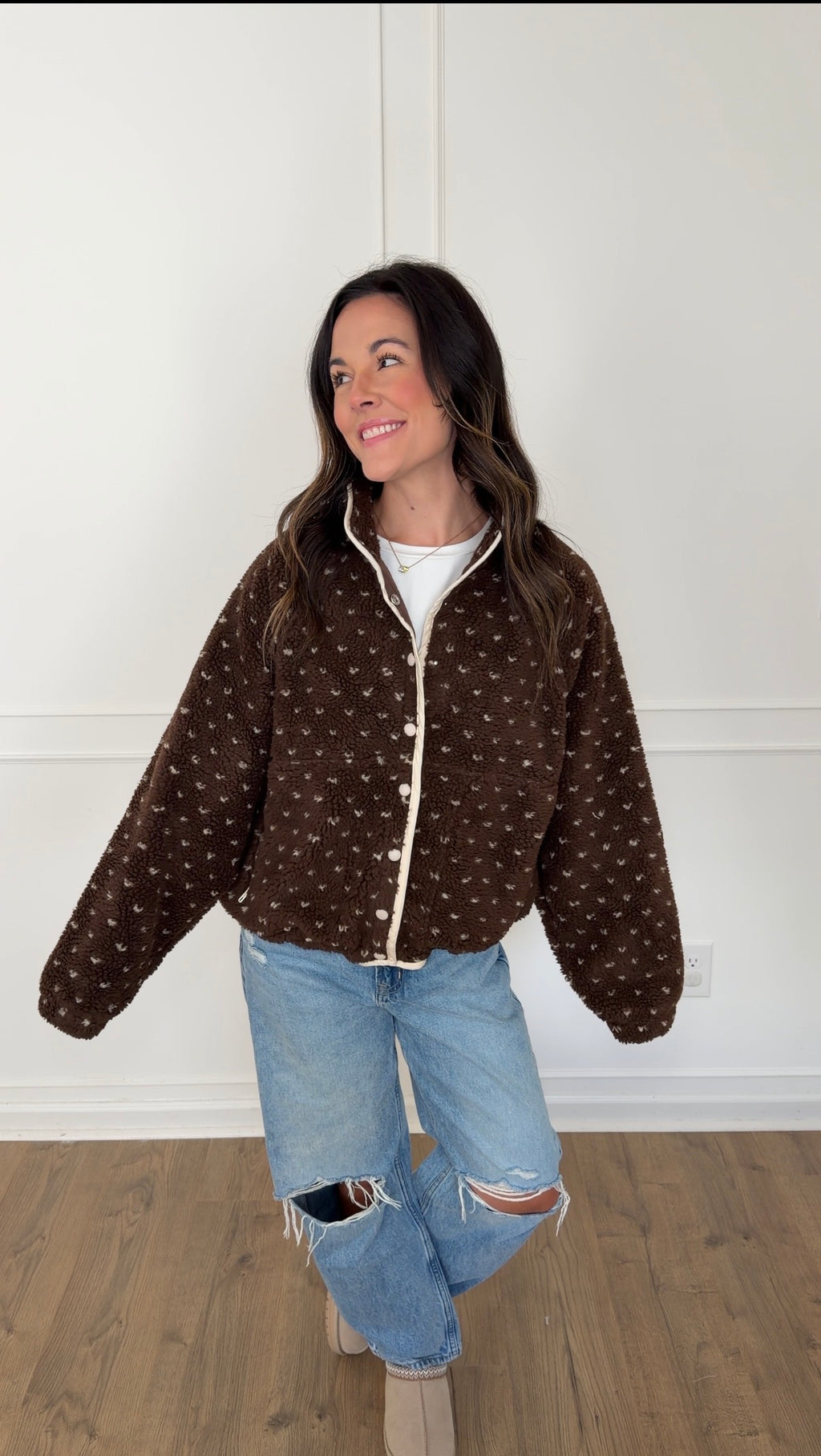 Polka-Dot Sherpa Jacket - Chocolate