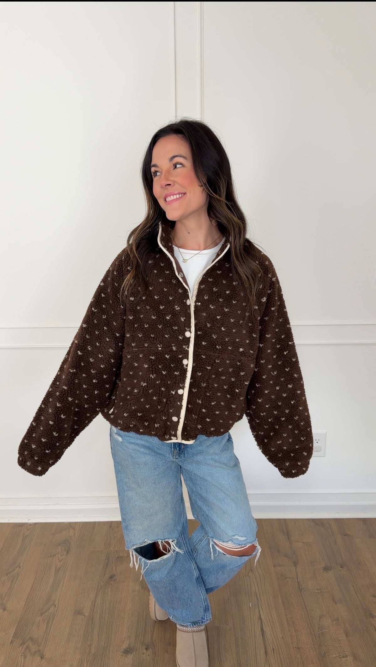 Polka-Dot Sherpa Jacket - Chocolate
