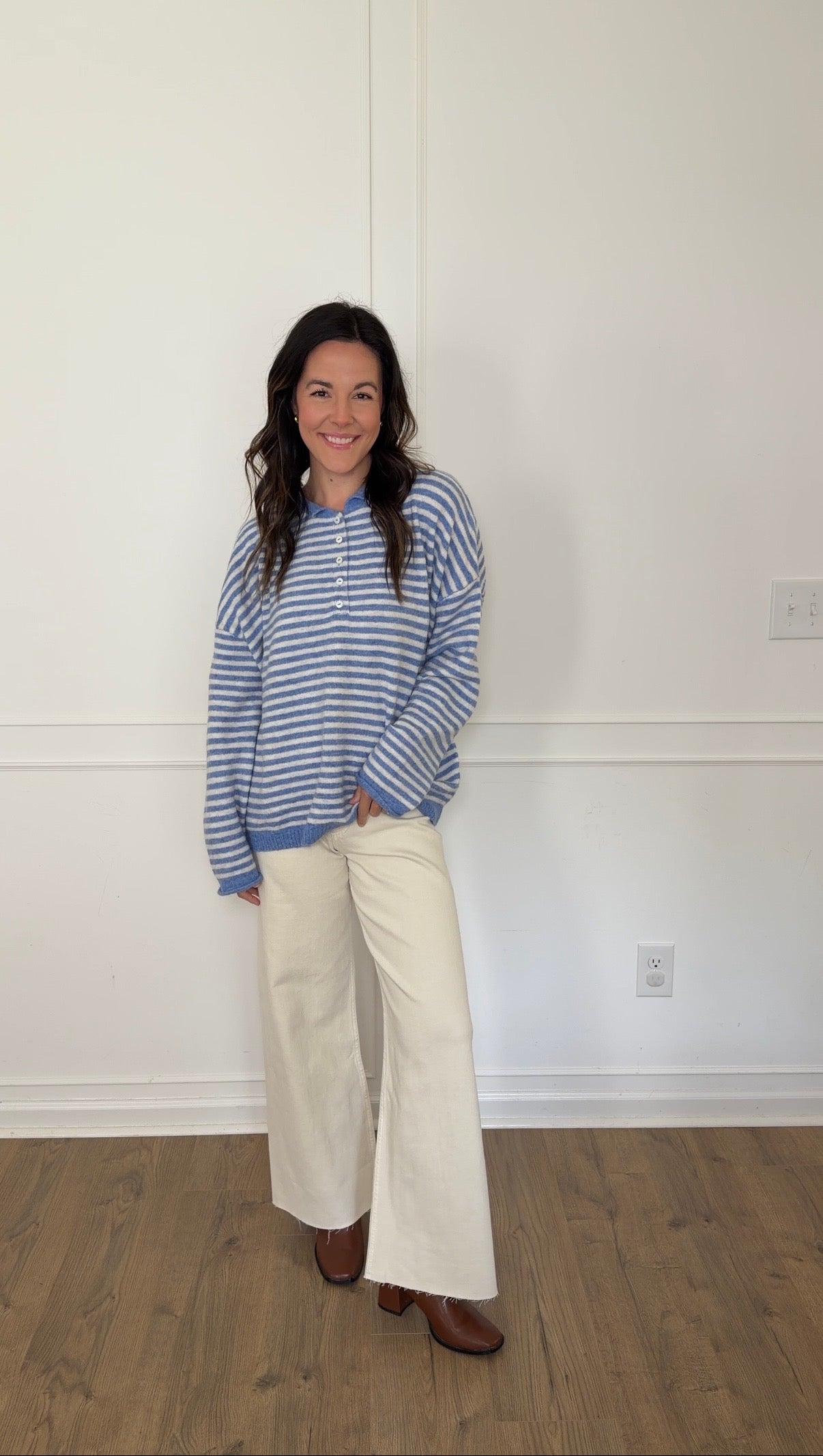 Henley Striped Sweater - Blue