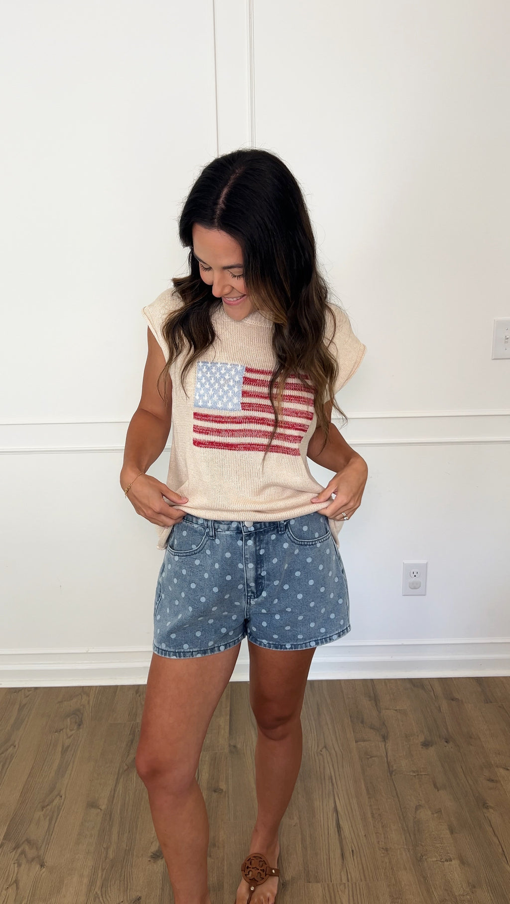 Polka Dot Denim Shorts