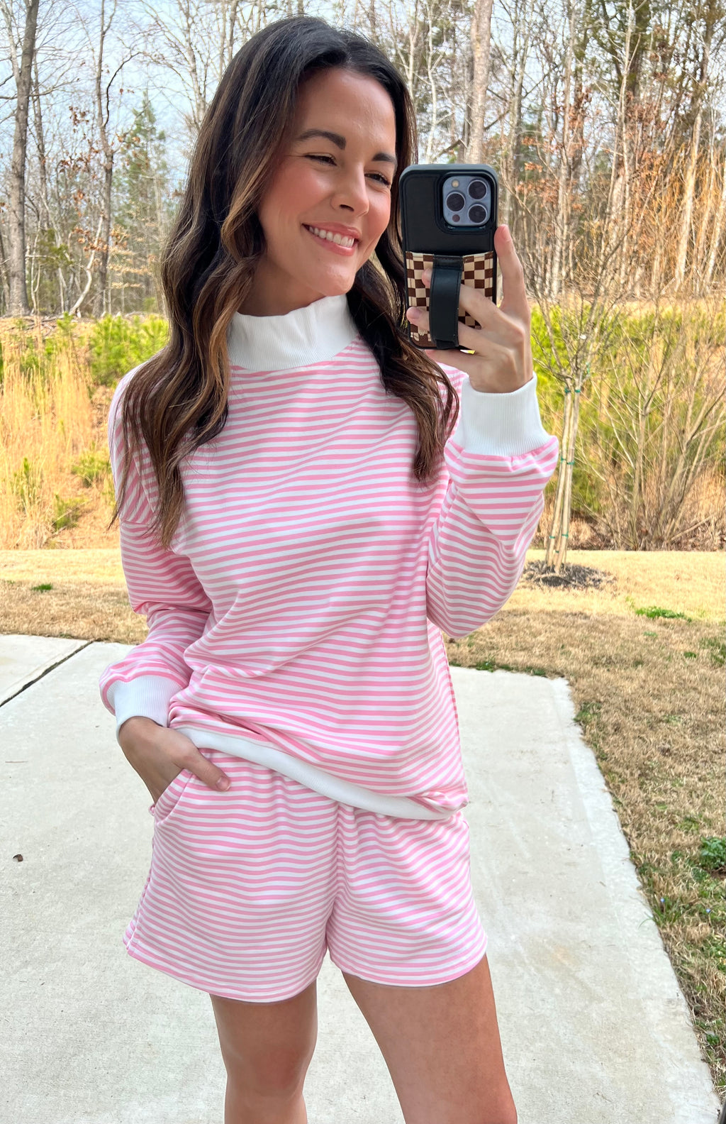 Kelsey Striped Shorts Set - Pink/White