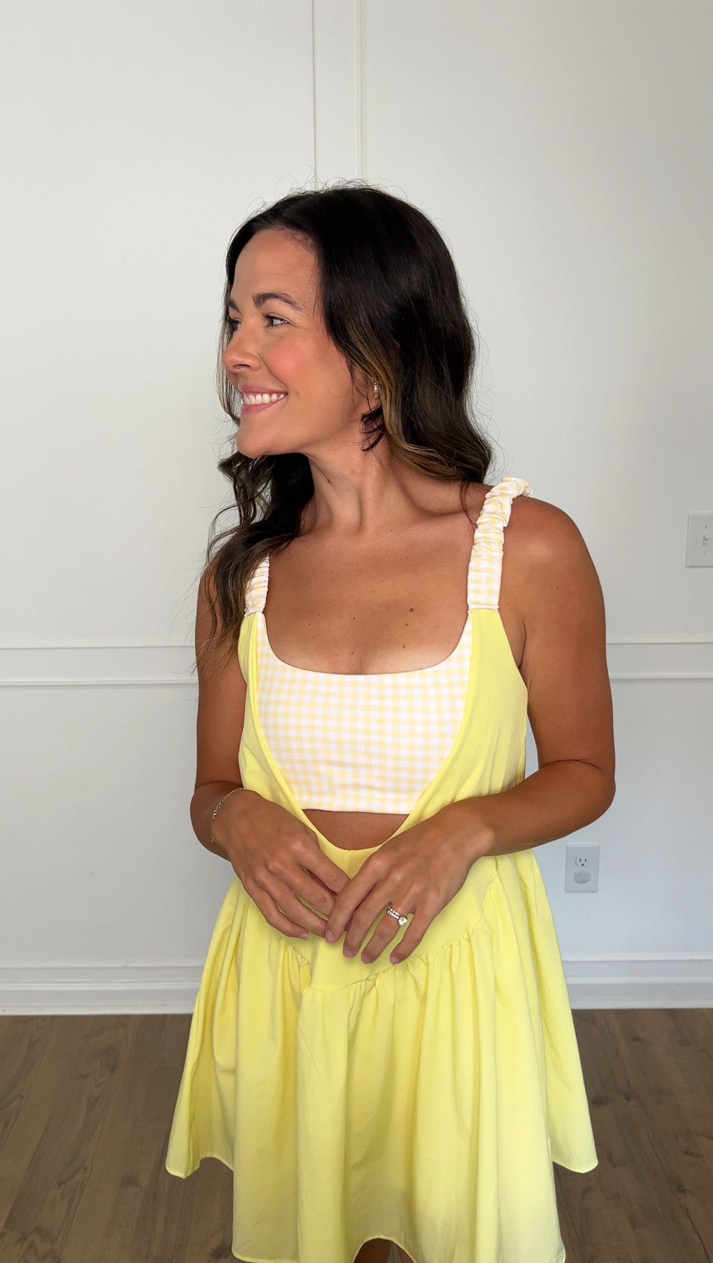 Double Layered Gingham Athletic Dress - Lemon