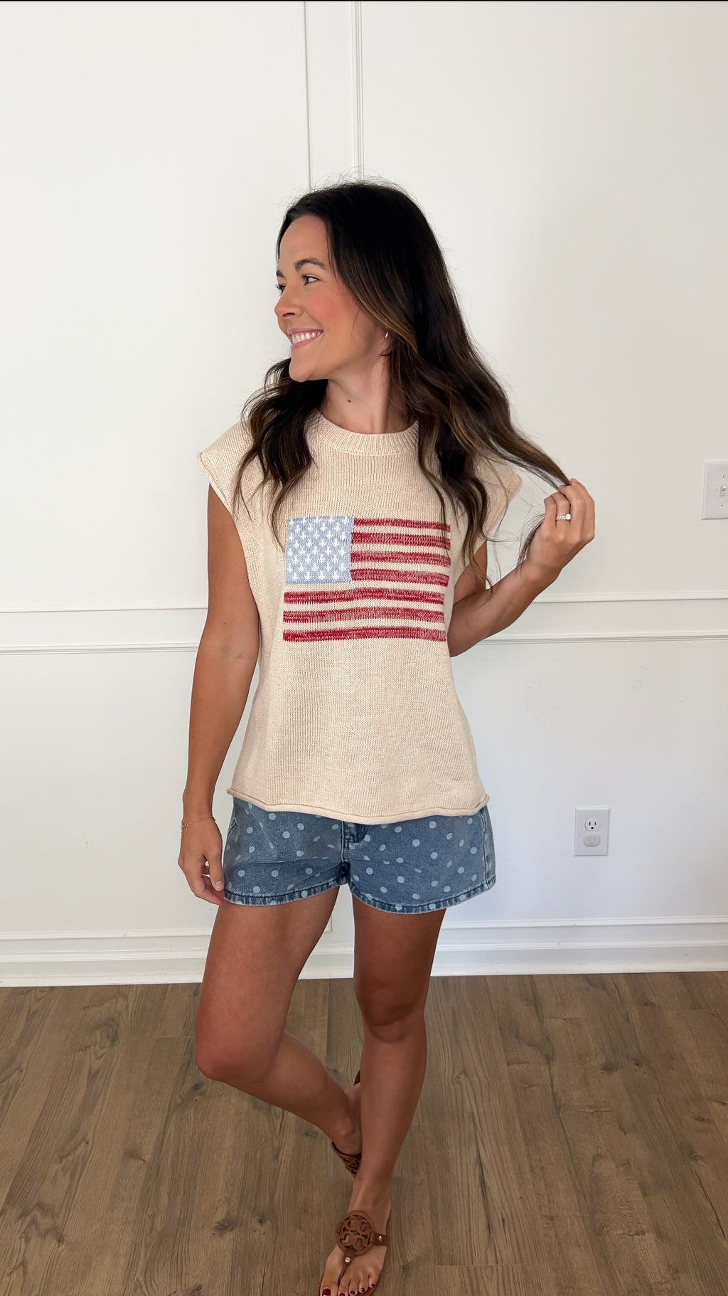 Distressed Flag Sweater - Cream