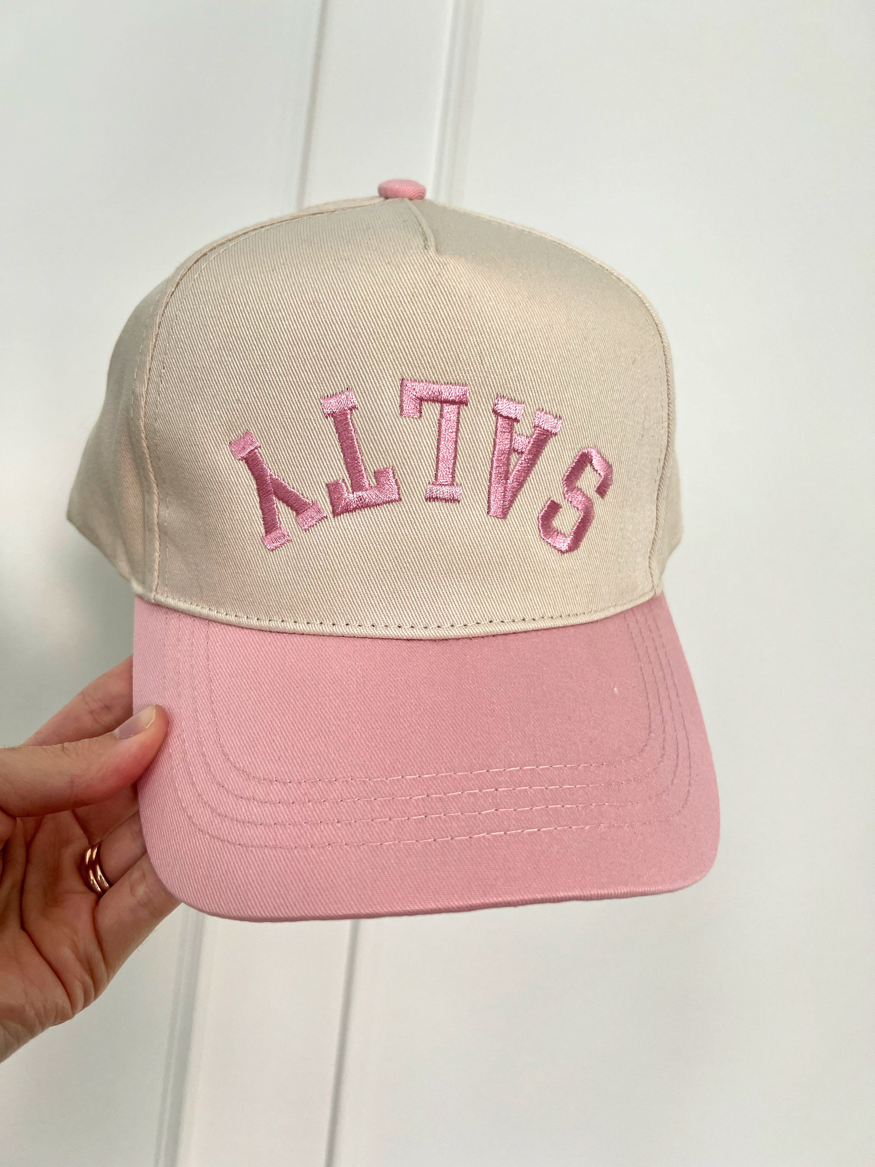 Salty Upside Down Embroidered Trucker Hat - Pink