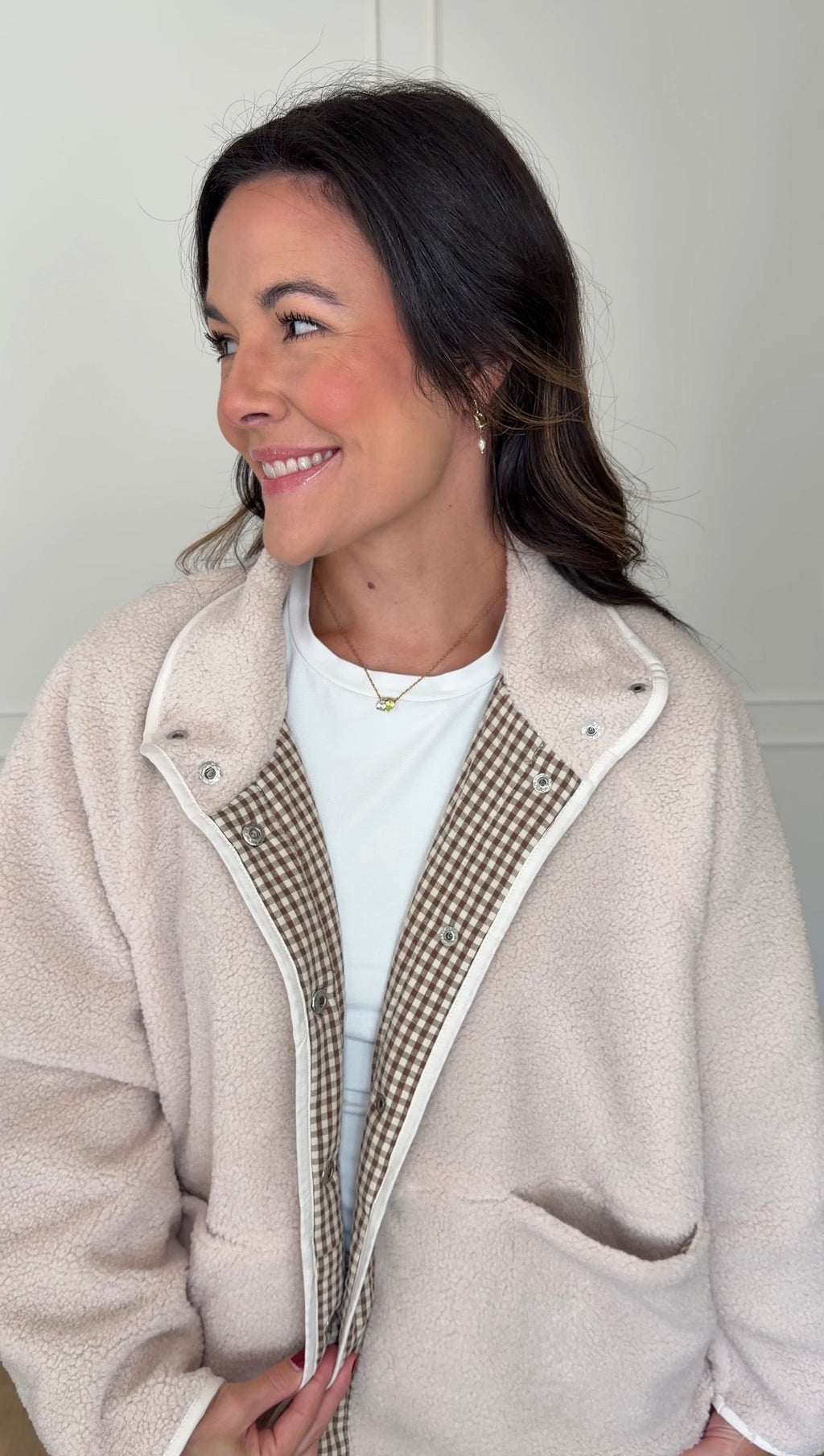 Reversible Gingham Jacket - Cream/Brown