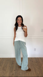 Acid Wash Wide-Leg Pants - Sage