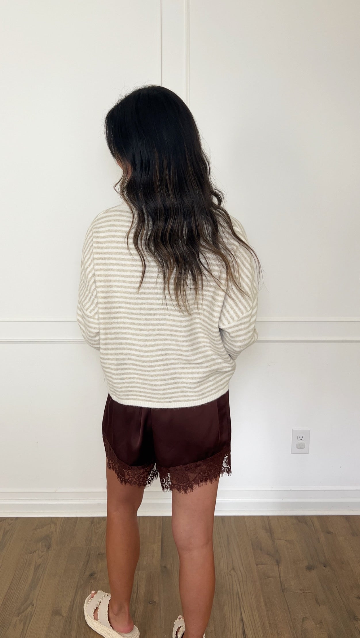 Chloe Lace Trim Shorts - Chocolate