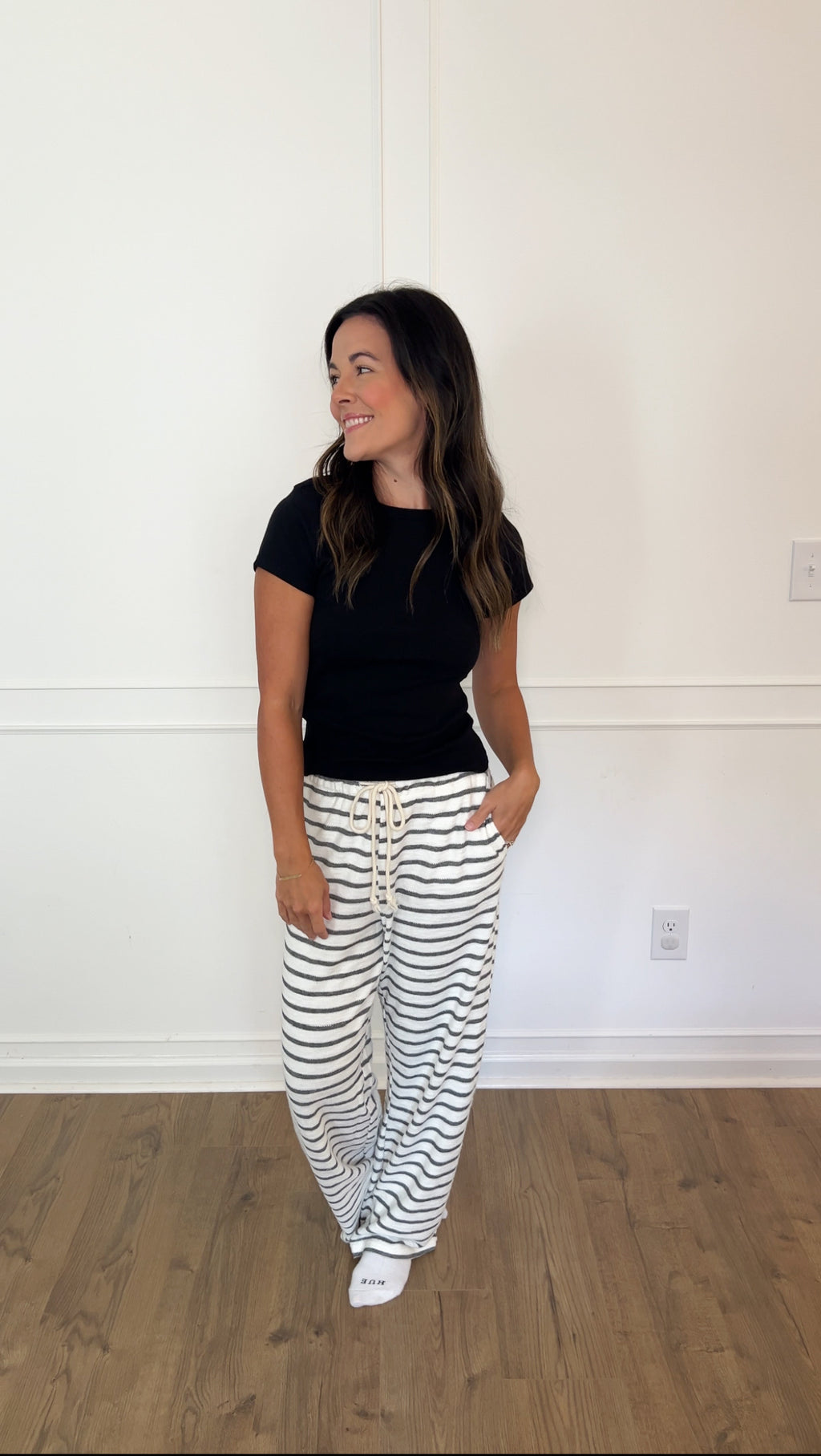 Dylan Striped Wide-Leg Pants - Black/White