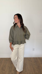 Mallory Micro Check Blouse - Olive