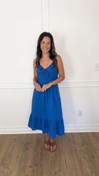Rainy Ruffle Midi Dress - Cobalt