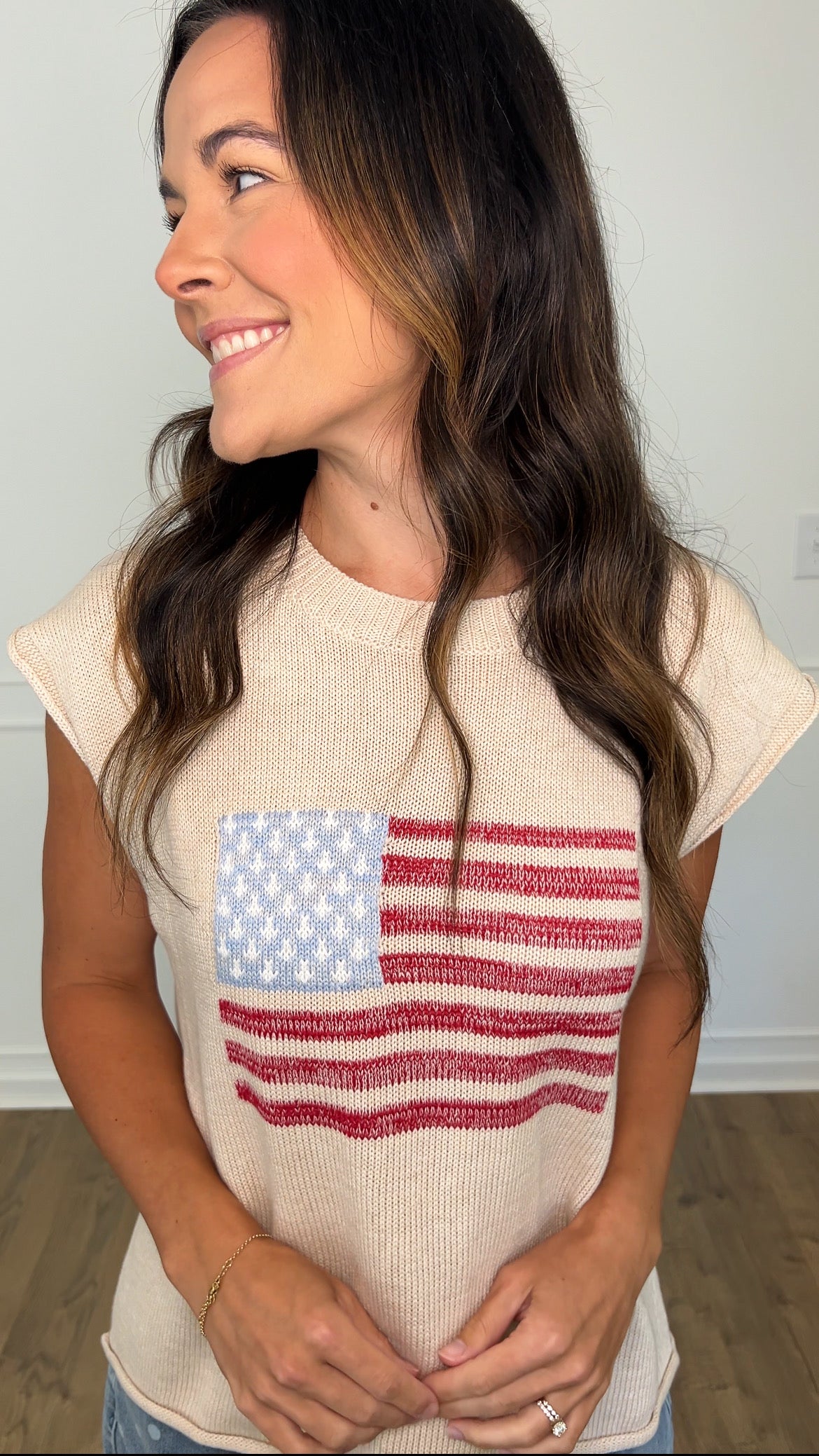 Distressed Flag Sweater - Cream
