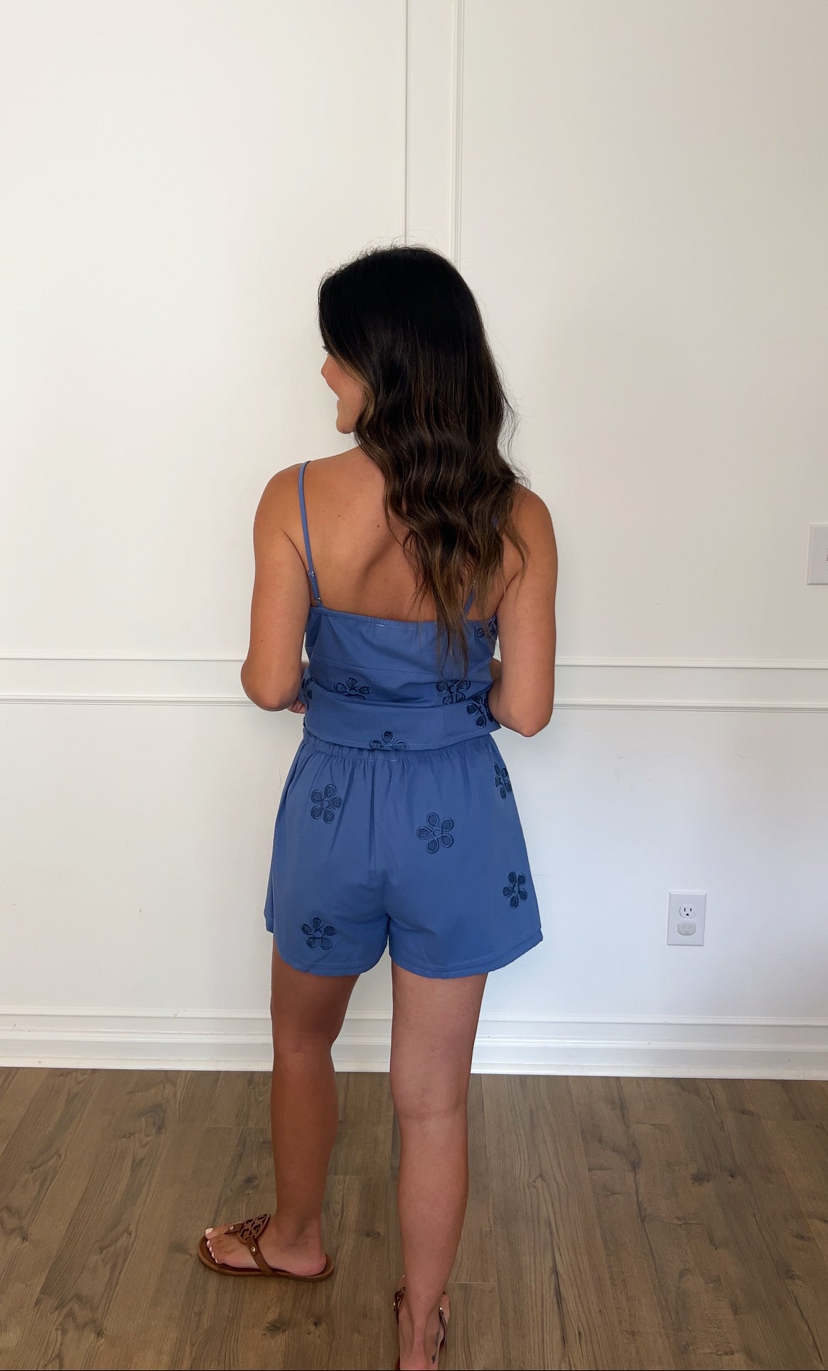 Eyelet Double Tiered Shorts - Blue