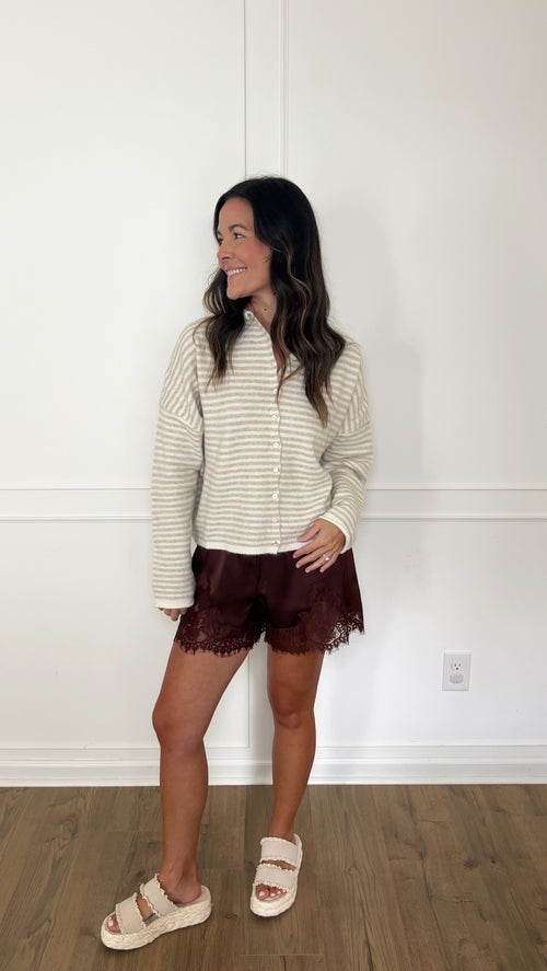 Chloe Lace Trim Shorts - Chocolate