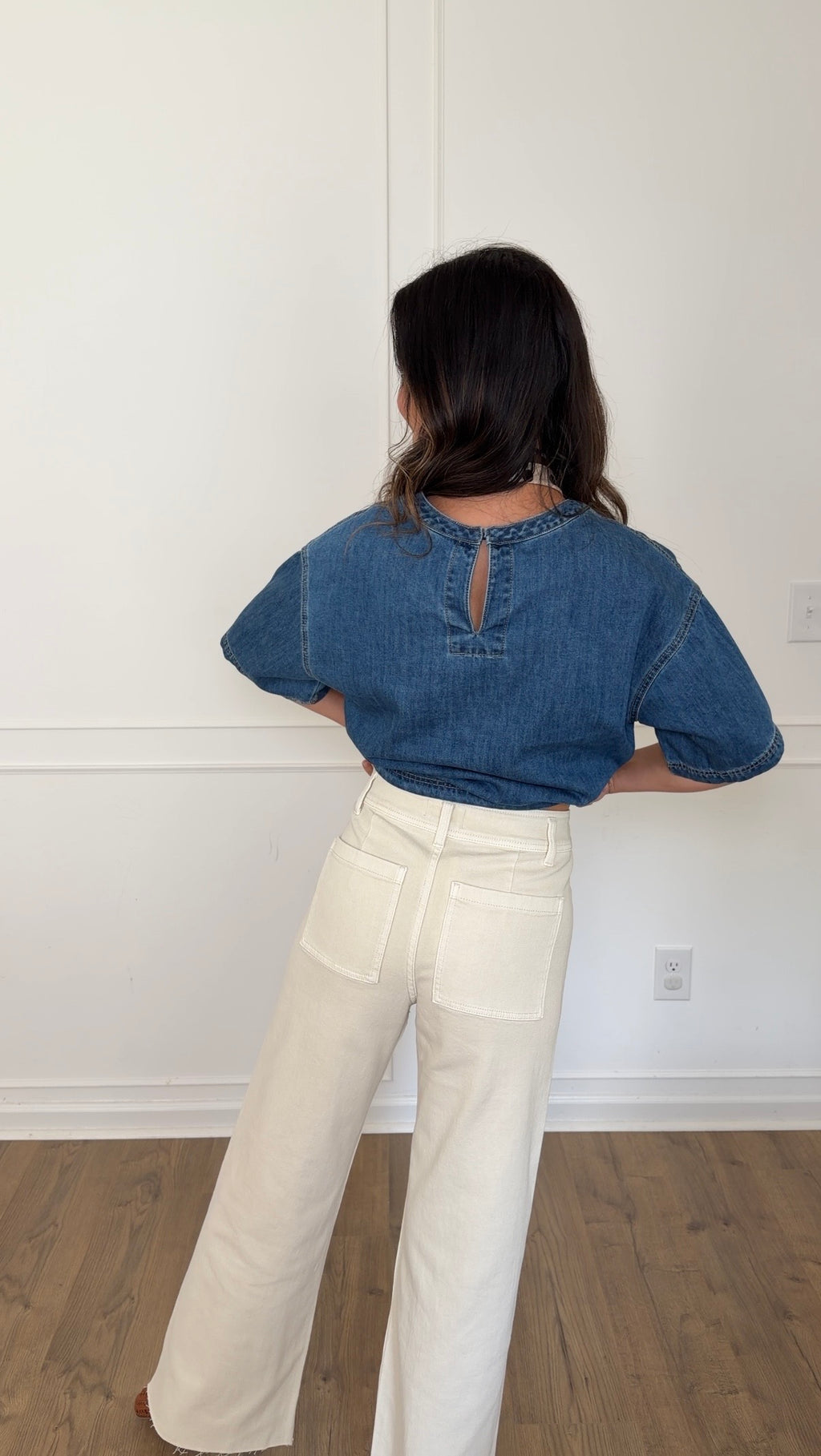 High Rise Wide Leg Denim Trousers - Ecru