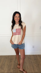 Distressed Flag Sweater - Cream