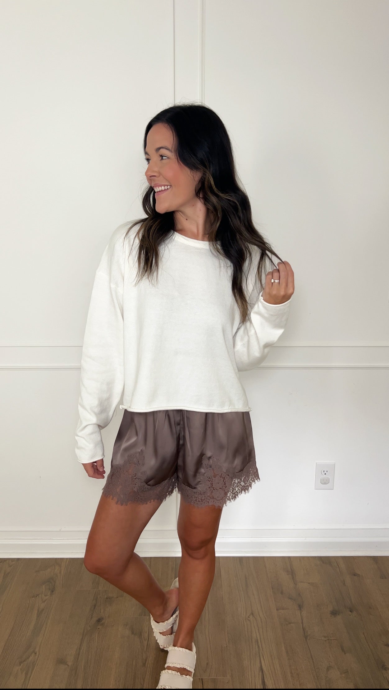 Chloe Lace Trim Shorts - Mushroom