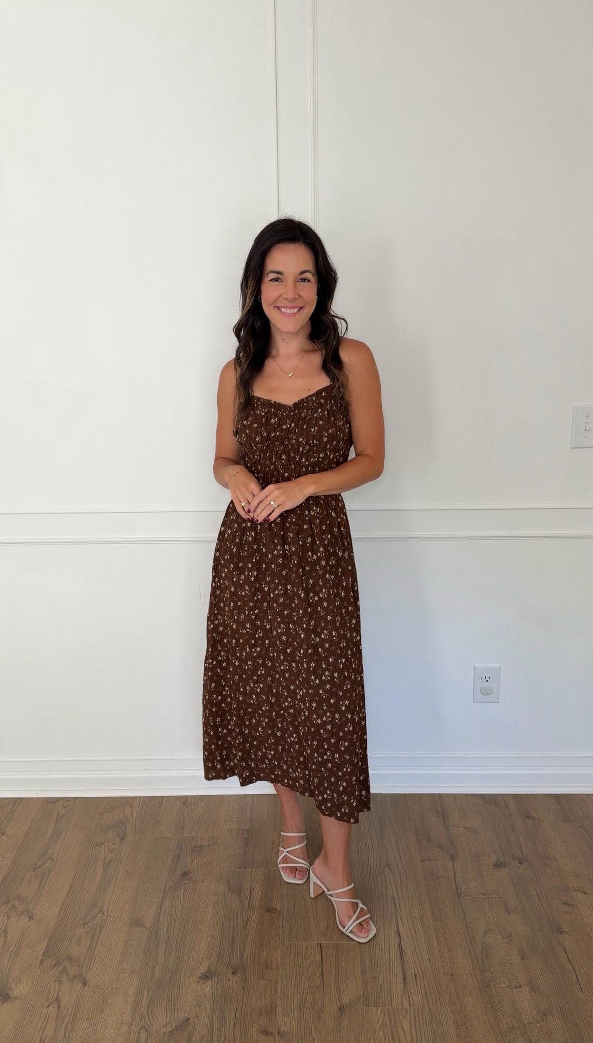Ditsy Floral Midi Dress - Brown