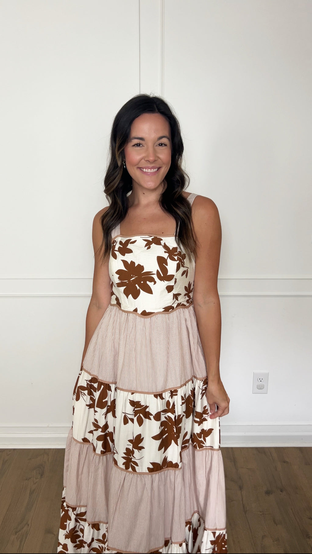 Autumn Florals Midi Dress - Mocha