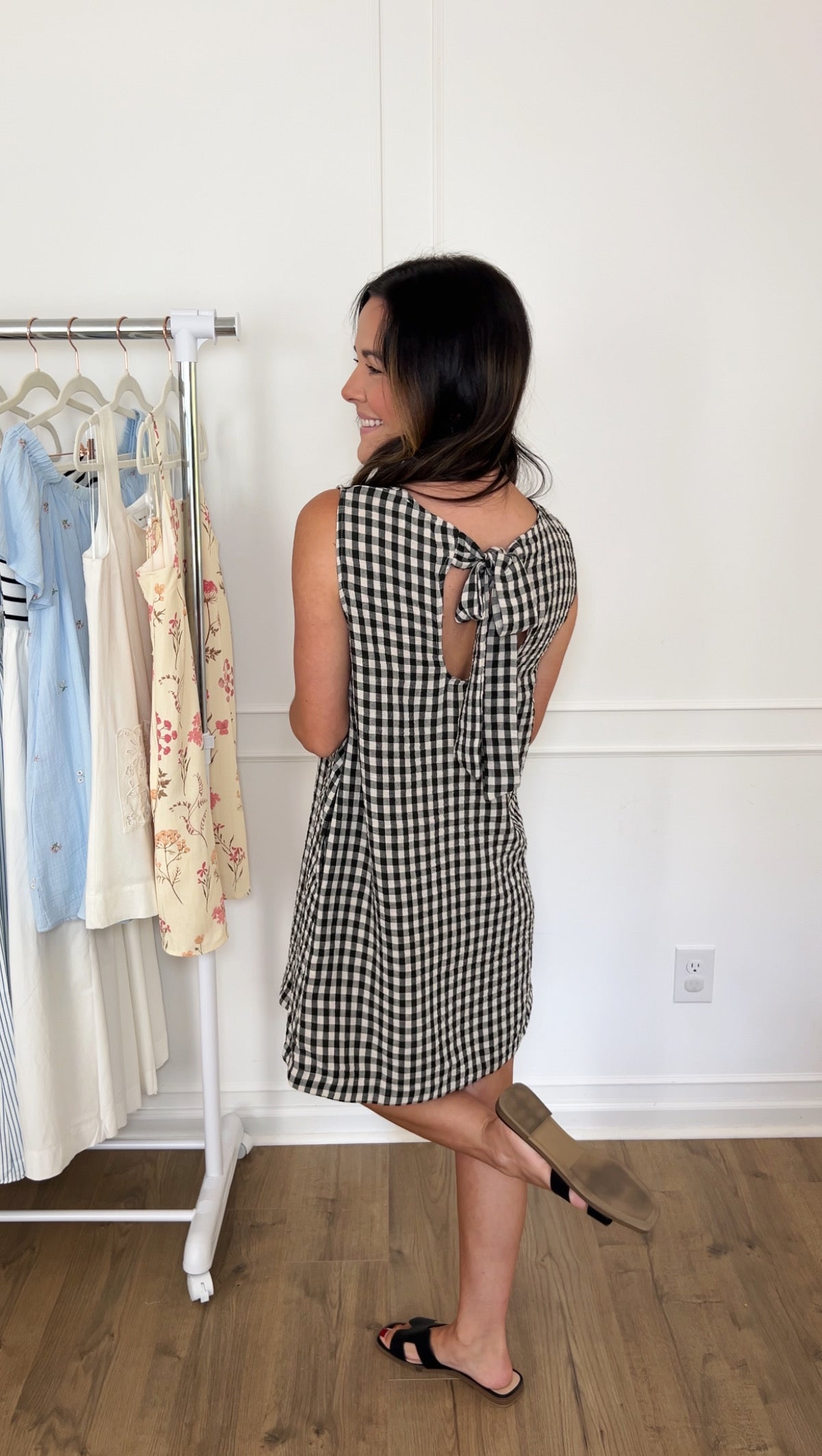 April Gingham Mini Dress - Black/Cream