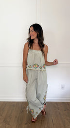 Dakota Floral Embroidered Top - Sage