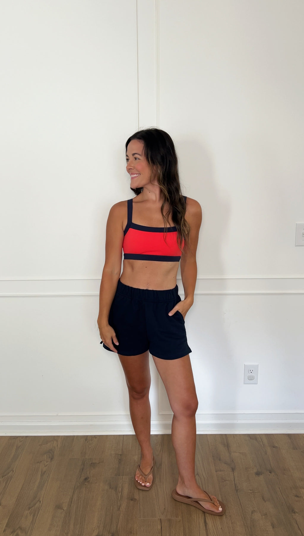Contrast Block Sports Bra - Blood Orange
