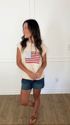 Distressed Flag Sweater - Cream