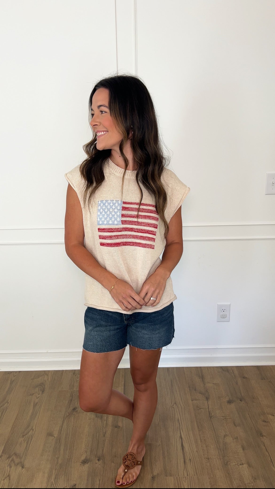 Distressed Flag Sweater - Cream