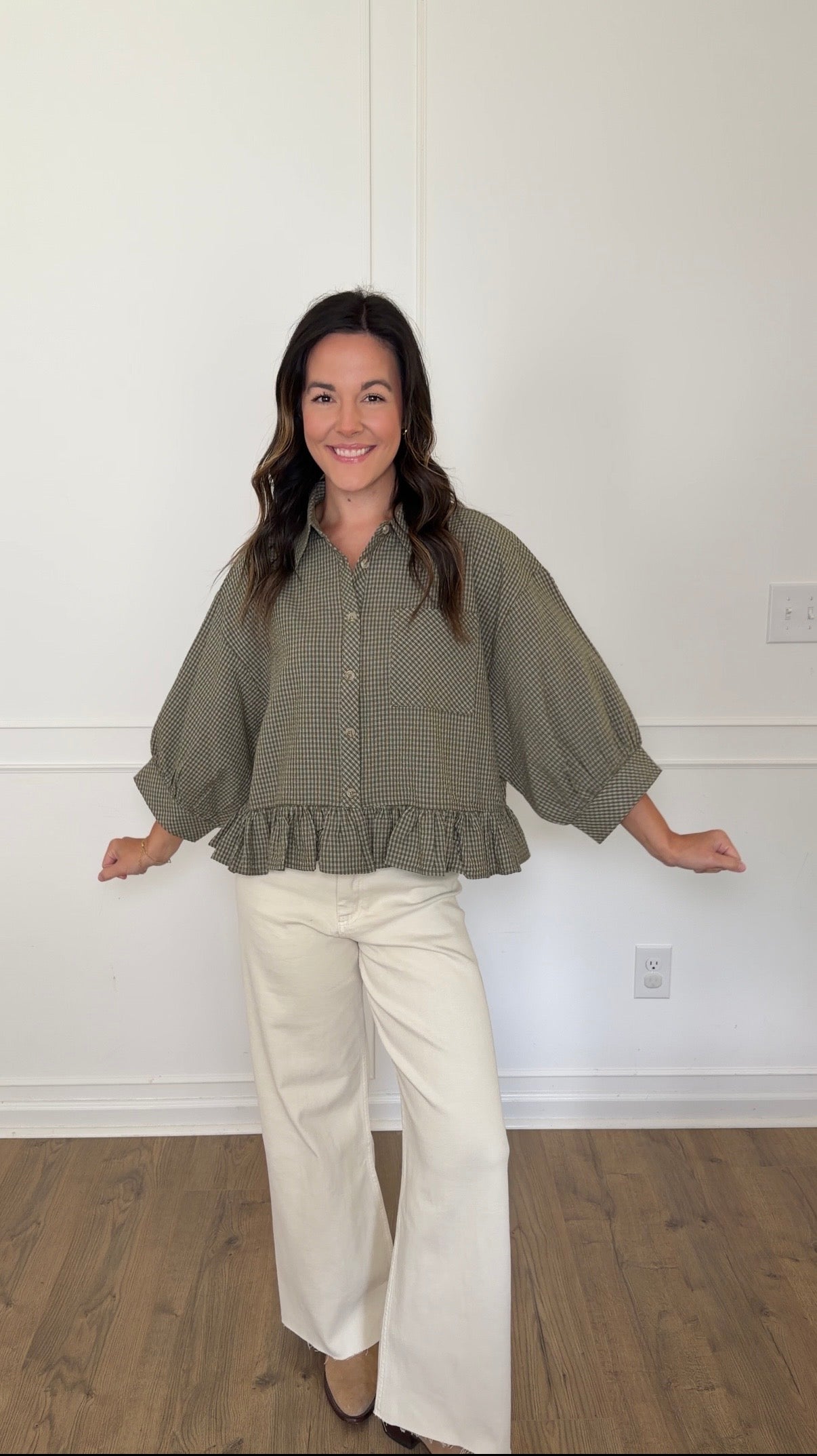 Mallory Micro Check Blouse - Olive
