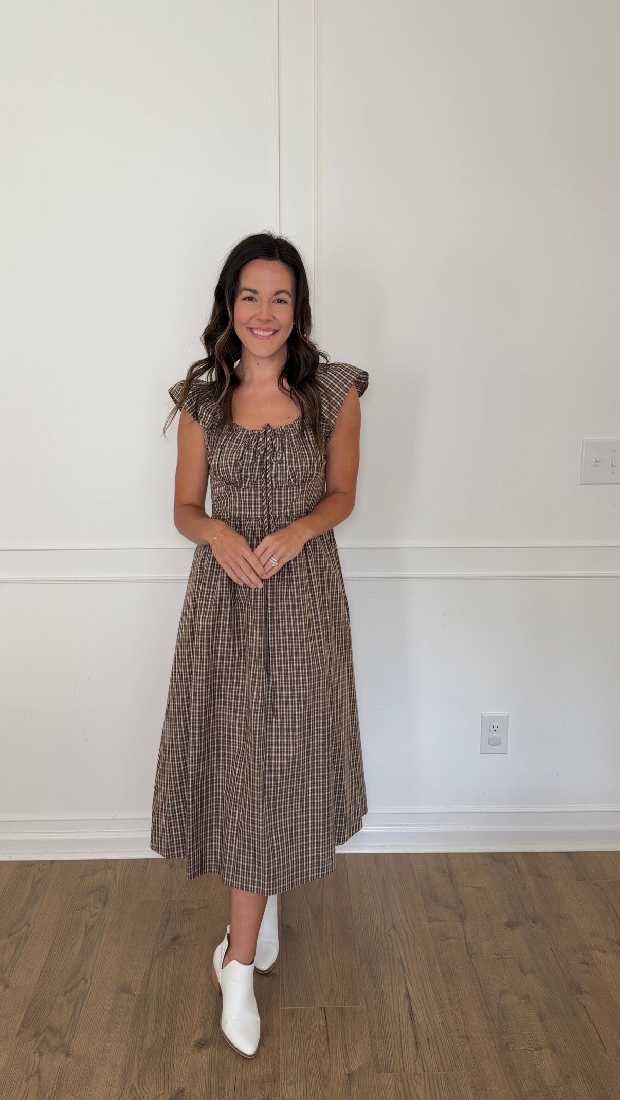 Taylor Checked Ruffle Midi Dress - Cocoa