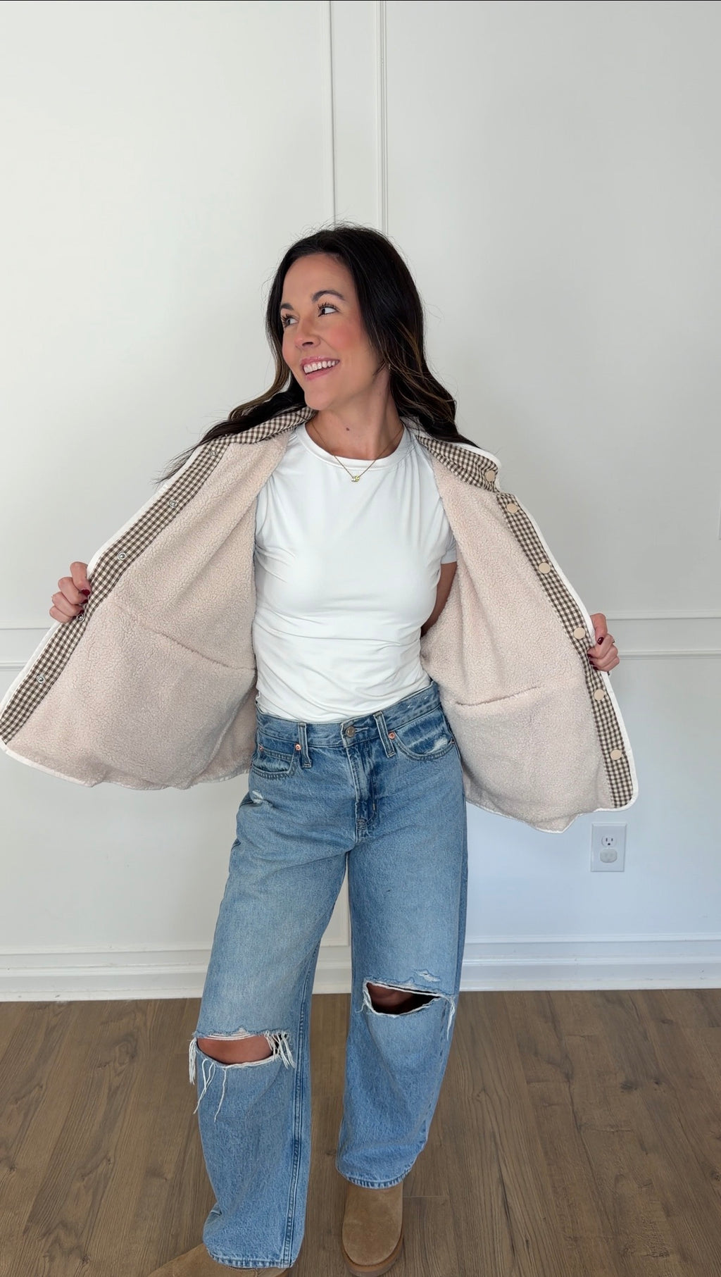Reversible Gingham Jacket - Cream/Brown