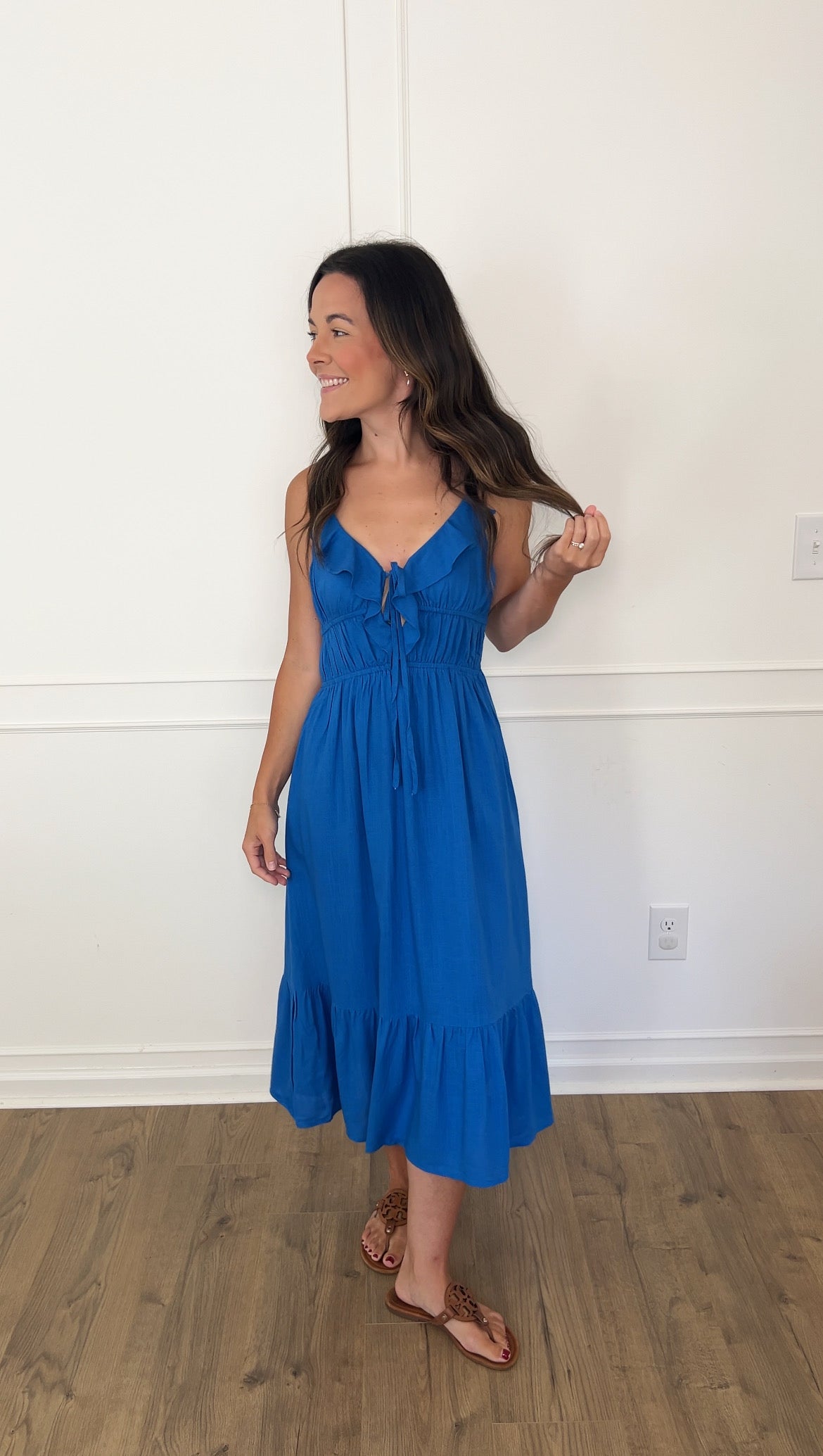 Rainy Ruffle Midi Dress - Cobalt