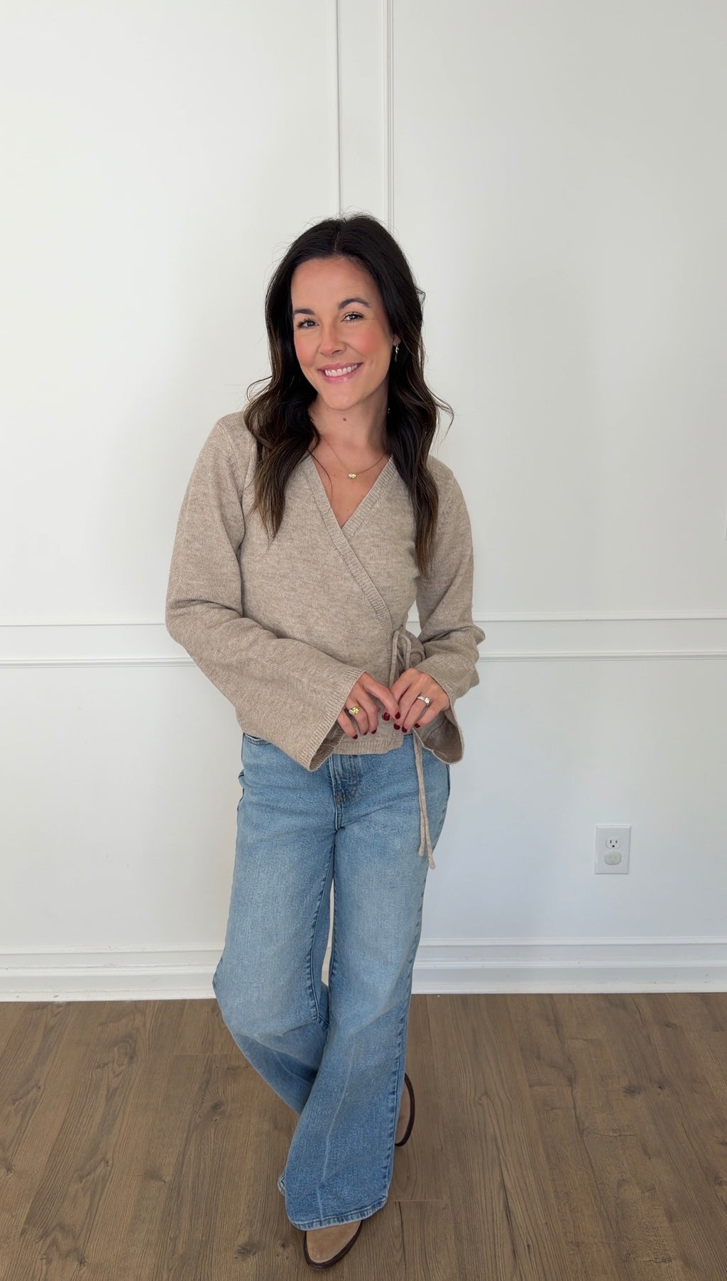 Wren Wrap Tie Sweater - Taupe