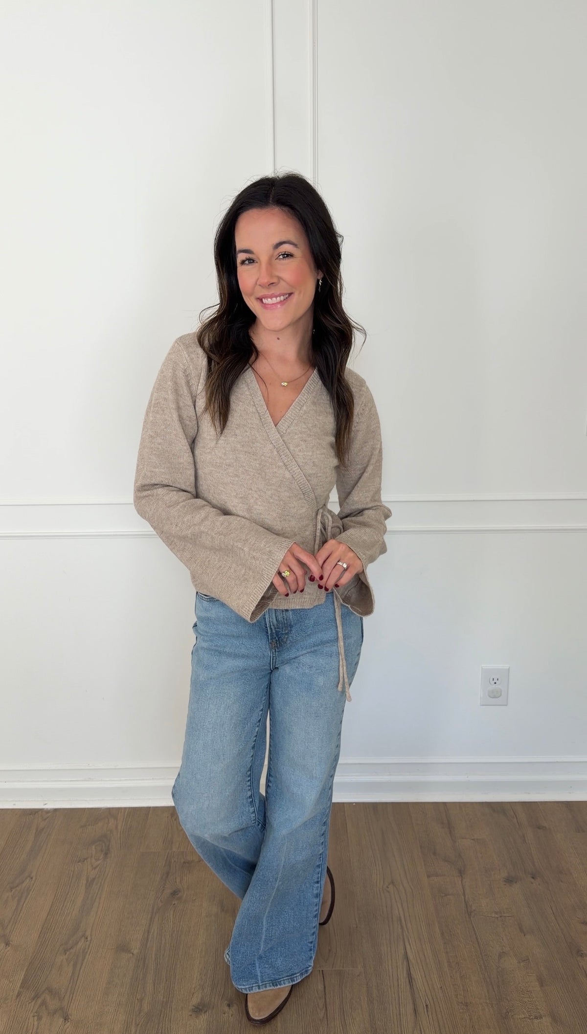 Wren Wrap Tie Sweater - Taupe