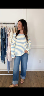 Blair Oversized Striped Sweater - Cream/Chambray