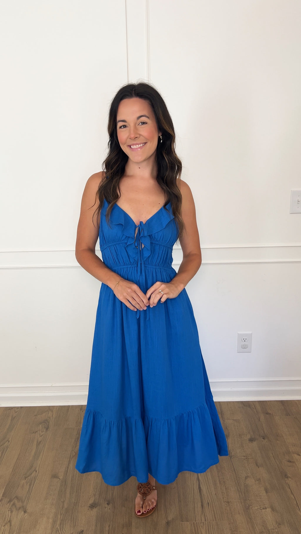 Rainy Ruffle Midi Dress - Cobalt