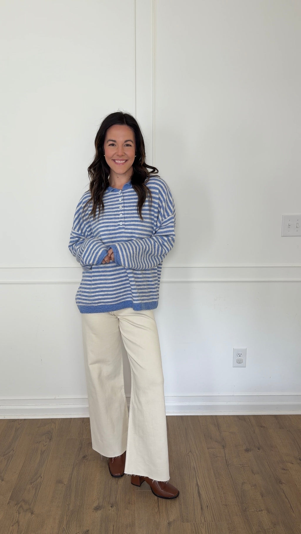 Henley Striped Sweater - Blue