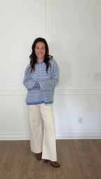 Henley Striped Sweater - Blue