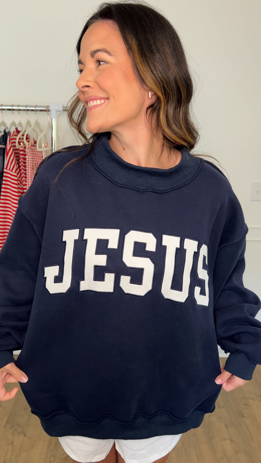 Jesus Mock Neck - Navy