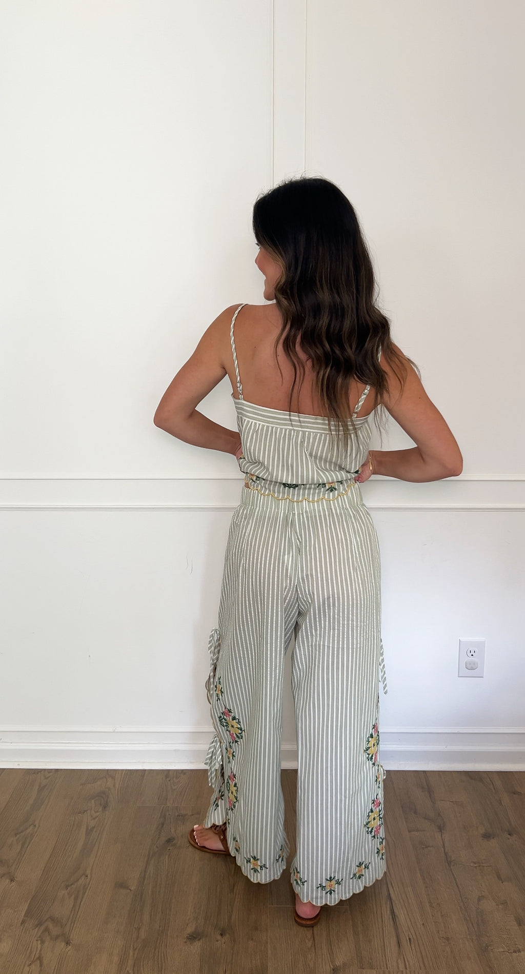 Dakota Floral Embroidered Pants - Sage