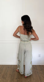 Dakota Floral Embroidered Pants - Sage