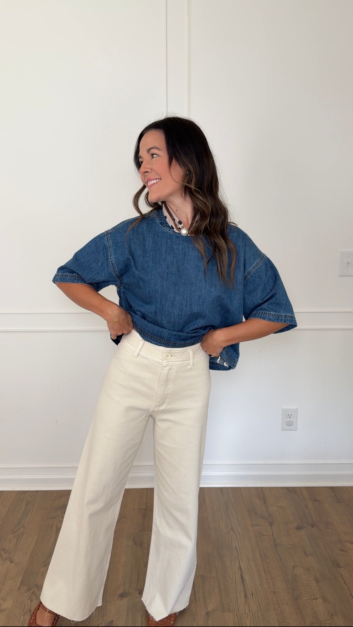 High Rise Wide Leg Denim Trousers - Ecru