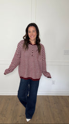 Henley Striped Sweater - Burgundy
