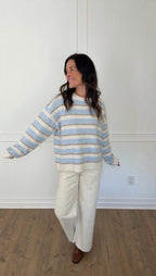 Grayson Striped Sweater - Sky/Cream