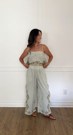 Dakota Floral Embroidered Pants - Sage