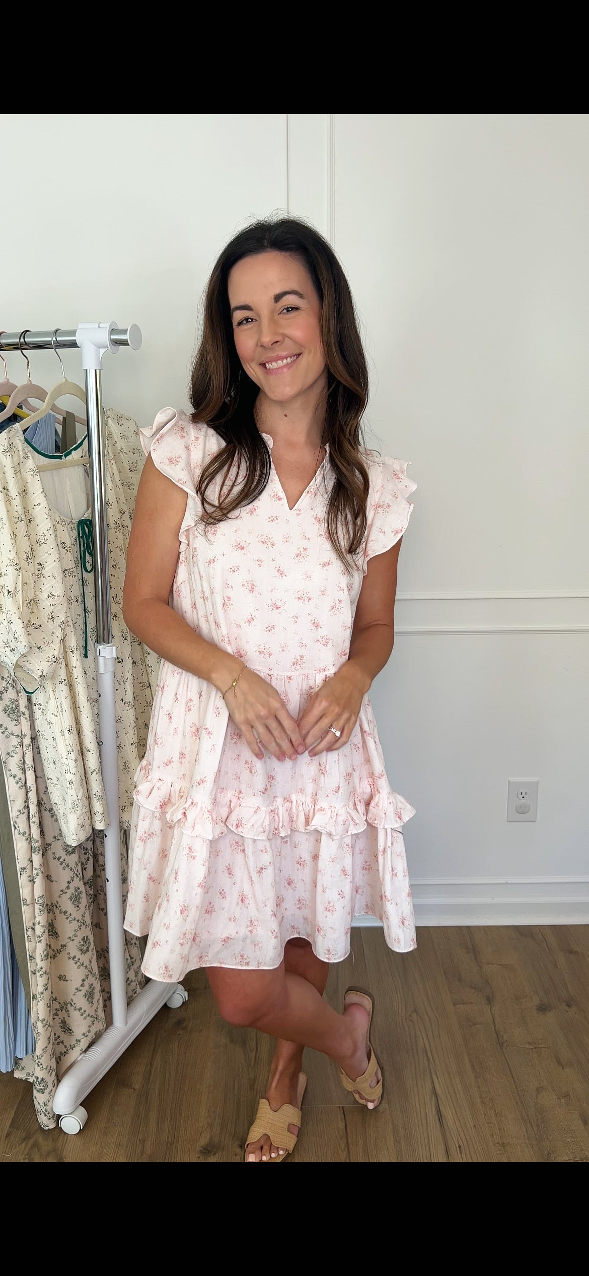 Rose Ruffle Flare Mini Dress - Pink